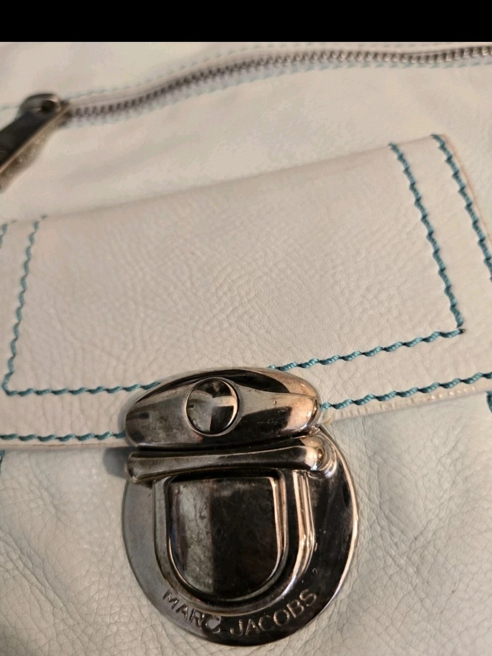 Vintage AUTHENTIC Marc Jacobs STELLA BAG Pale Blue LEATHER Y2K LARGE - Picture 4 of 7